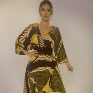 Brown/ Black Satin Belted Maxi Dress